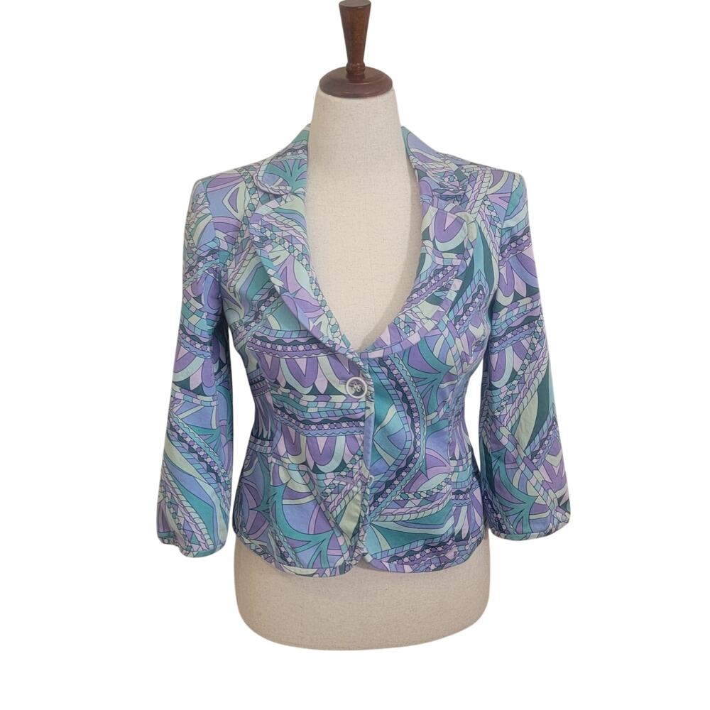 Vintage Preppy Kasper Career Office Academia Geometric Print Jacket Size 8